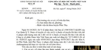 Công văn số : 5419/SYT-NVD Sở Y tế Hà Nội ngày 07 tháng 10 năm 2025 Về việc xử lý vị thuốc cổ truyền Hà thủ ô đỏ chế vi phạm chất lượng mức độ 2