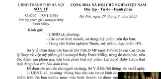 Công văn số : 5202/SYT-NVD Sở Y tế Hà Nội ngày 29 tháng 9 năm 2025 Về việc mỹ phẩm giả Lactacyd Baby Extra Milky