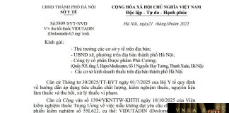Công văn số : 5809/SYT-NVD Sở Y tế Hà Nội ngày 21 tháng 10 năm 2025 Về việc thu hồi thuốc VIDUTADIN (Desloratadin 0,5mg/1ml)