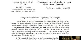 Công văn số : 6657/SYT-NVD Sở Y tế Hà Nội ngày 24 tháng 11 năm 2025 Về việc thông báo danh sách cơ sở đến hạn đánh giá định kỳ GPP, GDP năm 2026