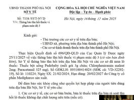 Công văn số : 7338/SYT-NVD Sở Y tế Hà Nội ngày 16 tháng 12 năm 2025 Về việc thông báo thu hồi thuốc vi phạm mức độ 3