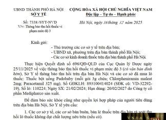 Công văn số : 7338/SYT-NVD Sở Y tế Hà Nội ngày 16 tháng 12 năm 2025 Về việc thông báo thu hồi thuốc vi phạm mức độ 3