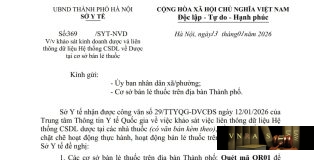 Công văn số : 369/SYT-NVD Sở Y tế Hà Nội ngày 13 tháng 01 năm 2026 Về việc khảo sát kinh doanh dược và liên thông dữ liệu Hệ thống CSDL về Dược tại cơ sở bán lẻ thuốc