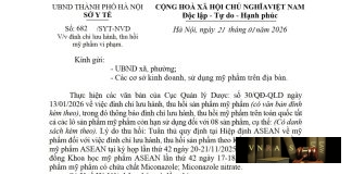 Công văn số : 682/SYT-NVD Sở Y tế Hà Nội ngày 21 tháng 01 năm 2026 Về việc đình chỉ lưu hành, thu hồi mỹ phẩm vi phạm