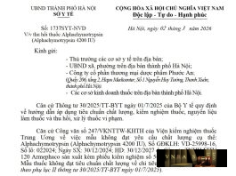 Công văn số : 1737/SYT-NVD Sở Y tế Hà Nội ngày 02 tháng 3 năm 2026 Về việc thu hồi thuốc Alphachymotrypsin (Alphachymotrypsin 4200 IU)