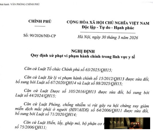 Nghị định 90/2026/NĐ-CP ngày 30 tháng 3 năm 2026 về Quy định xử phạt vi phạm hành chính trong lĩnh vực y tế